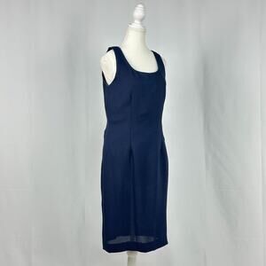 Anthony Sicari Navy Blue Sheath Dress Square Neck Midi Sleeveless New Size 8